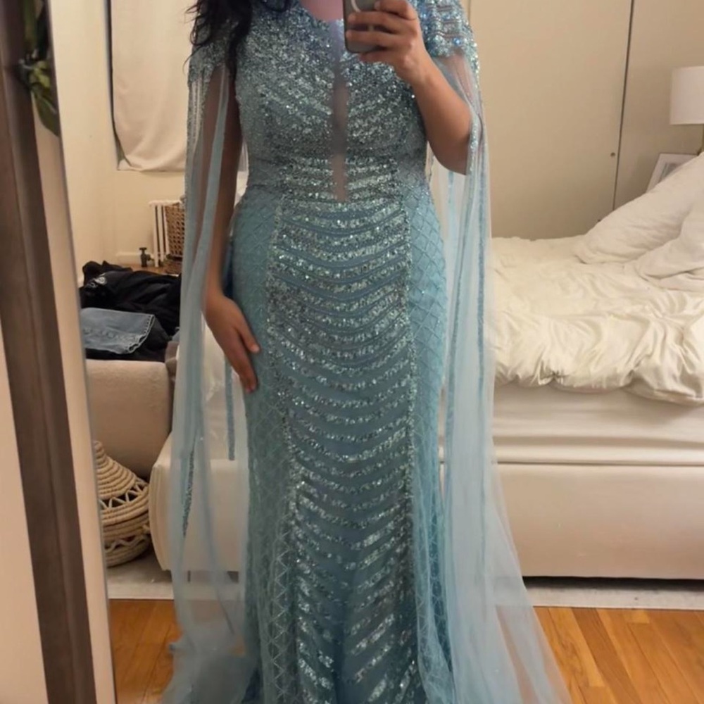 Elegant Blue Sequin Evening Gown